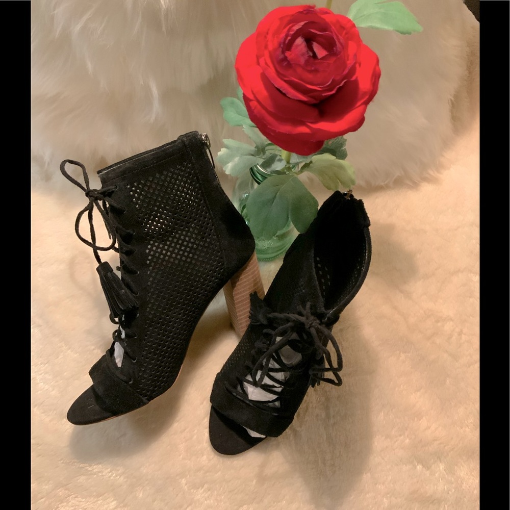 Marc Fisher - Black suede open toe ankle boot.